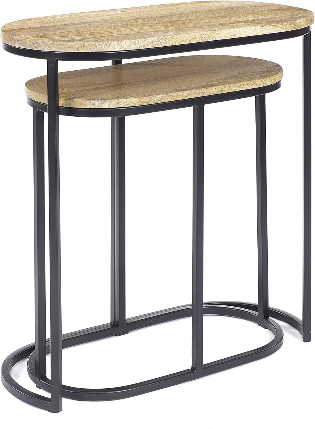 Space Saving Nesting Coffee Table Mango Wood Metal Frame Side End Tables Set