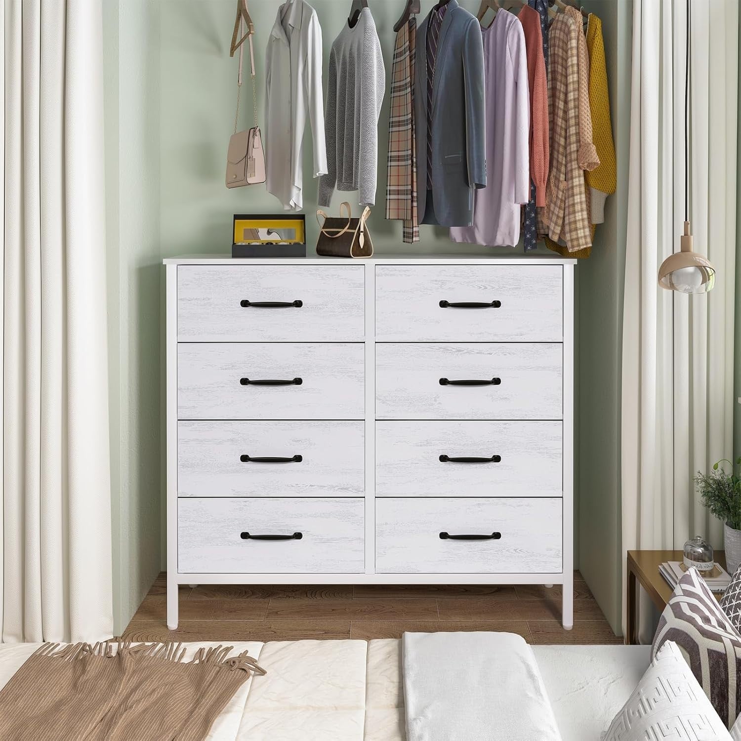 8 Drawer Wide White Chest Storage Cabinet Bedroom Dresser Modern