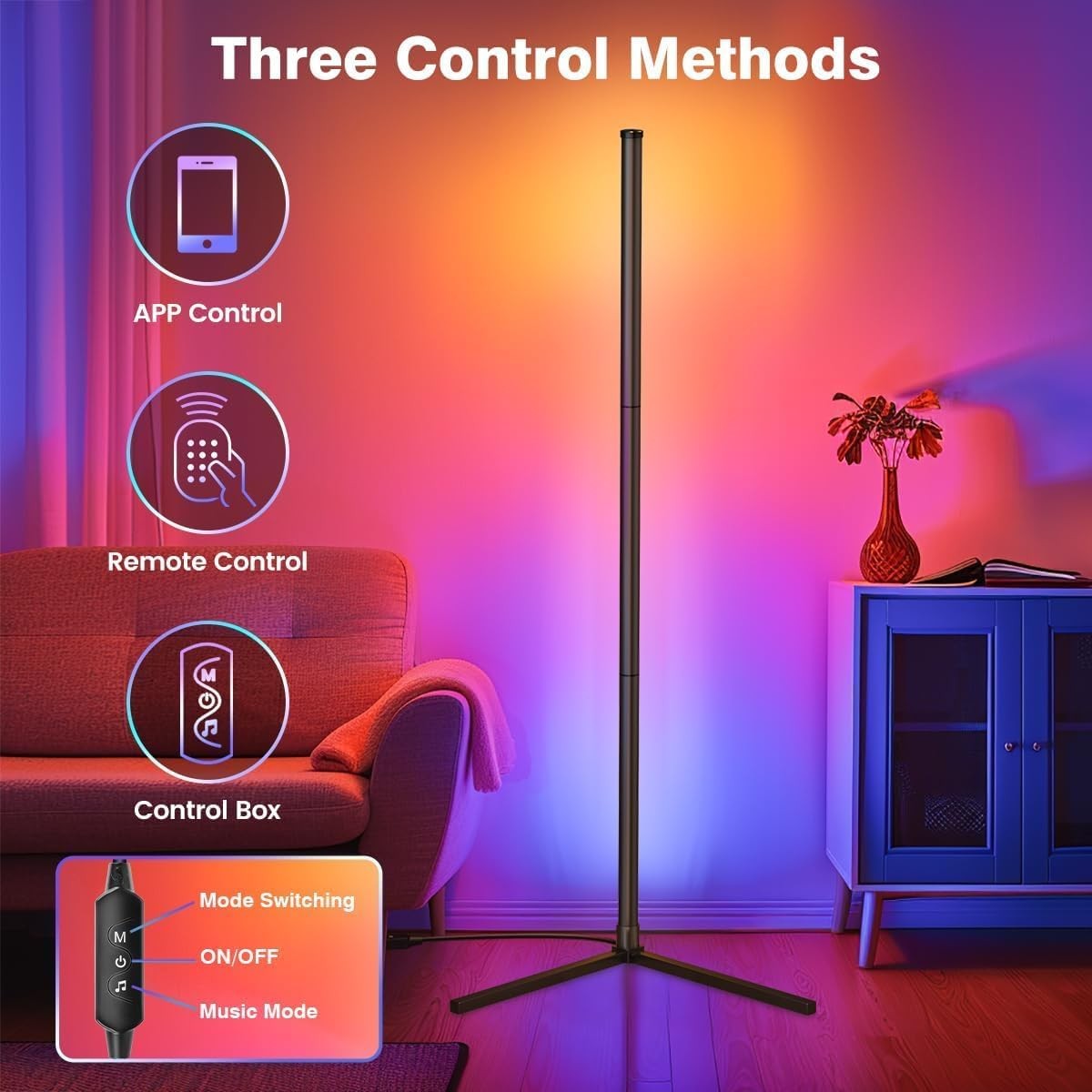 Smart RGB Corner Floor Lamp 165cm App Remote Music Sync LED Mood Light