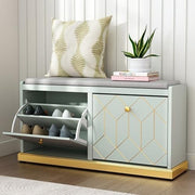 Green Shoe Storage Bench with Cushion & Flip-Drawer for Hallway Entryway