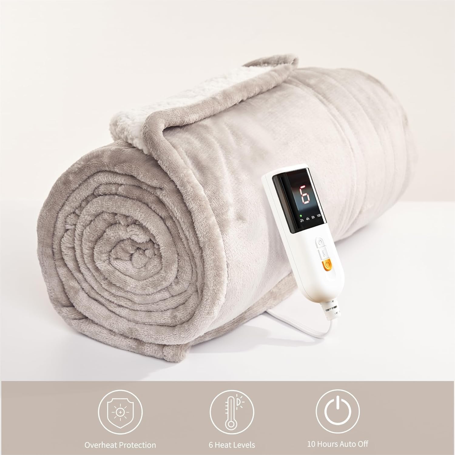 Electric Heated Throw Blanket 130x160cm Plush 6 Heat Auto Off Washable