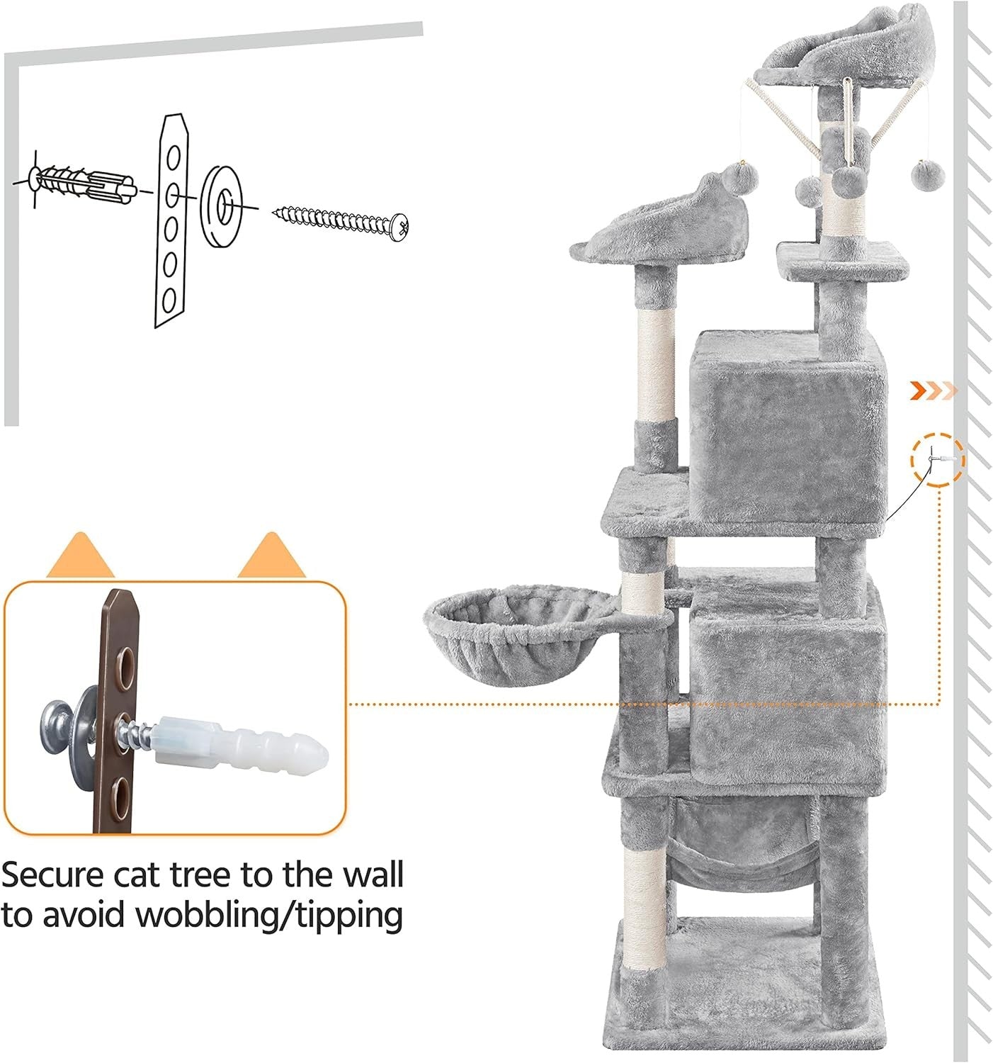 170cm Cat Tree Tower Multi Level Condo Hammock Basket Scratching
