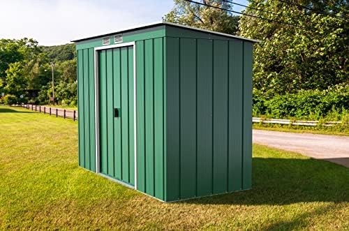 Metal Garden Storage Shed 8x4ft Pent Roof Waterproof Outdoor Tool Shed Green