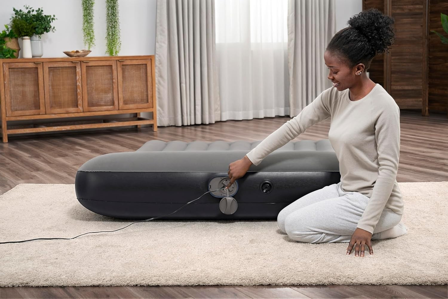 Queen Air Mattress 80"x60"x12" with Built-In USB Pump & Flock Top