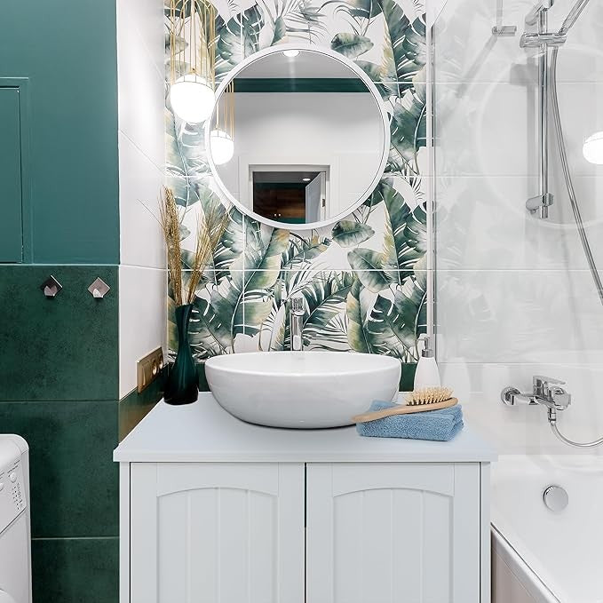 White Bathroom Sink Cabinet 60x60x31cm 2 Door Vanity Storage Unit MDF Cupboard