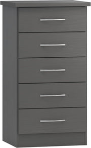 Narrow 5 Drawer Chest Grey Storage Unit - Compact, Modern & Wall-Mountable