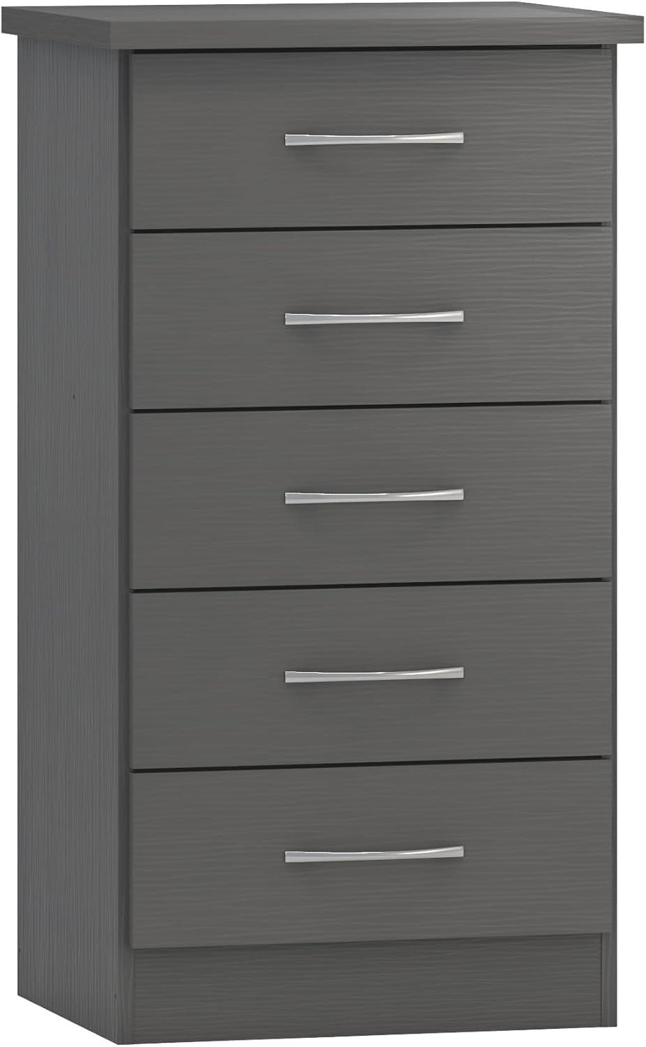 Narrow 5 Drawer Chest Grey Storage Unit - Compact, Modern & Wall-Mountable