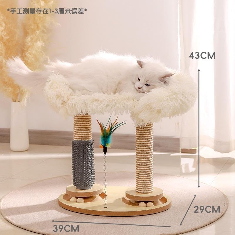 Wooden Cat Scratching Post Tower with Sisal Perch Toys for Indoor Cats