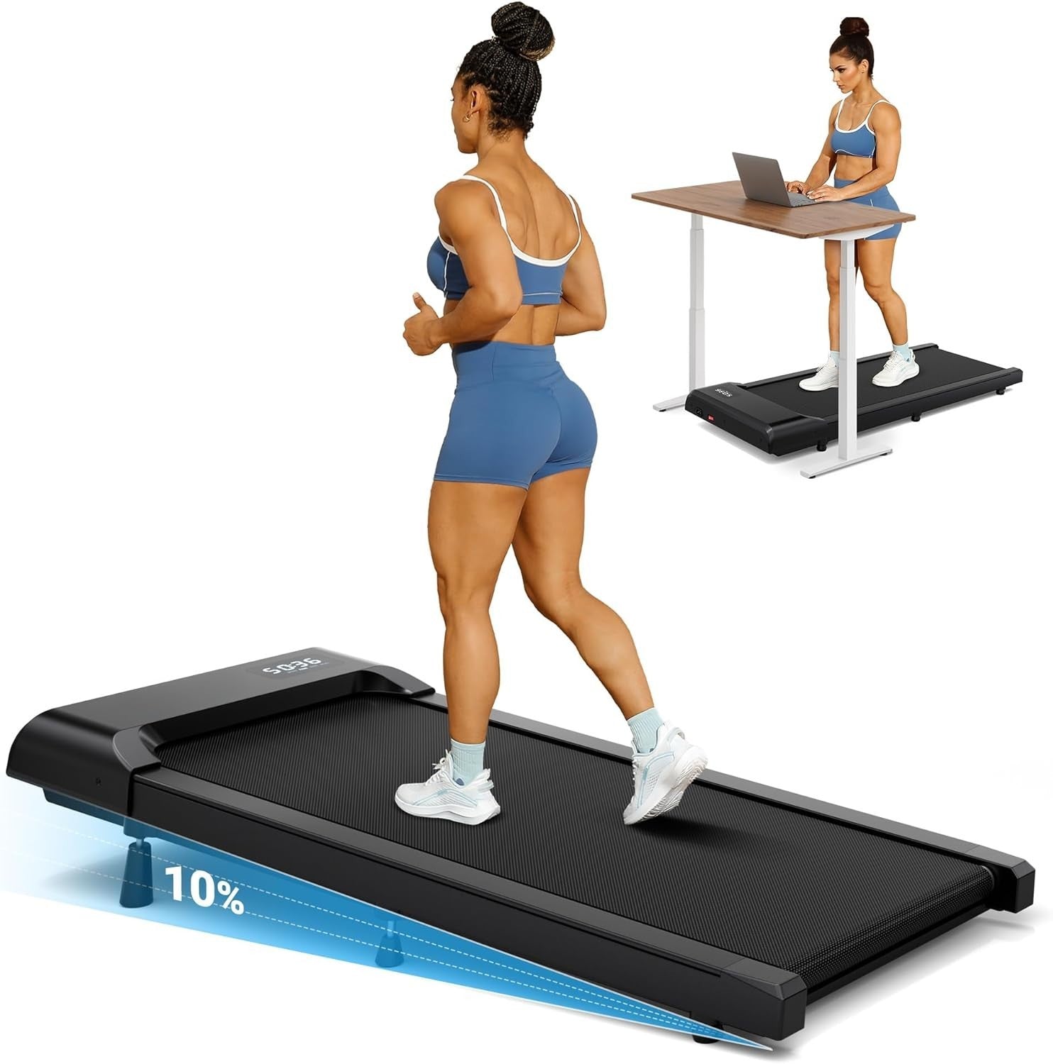 Under Desk Walking Treadmill 1.5-6 km/h Compact Home Office Fitness