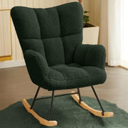 Green Lambswool Rocking Chair with High Back & Armrest - Comfy Nursery Seat