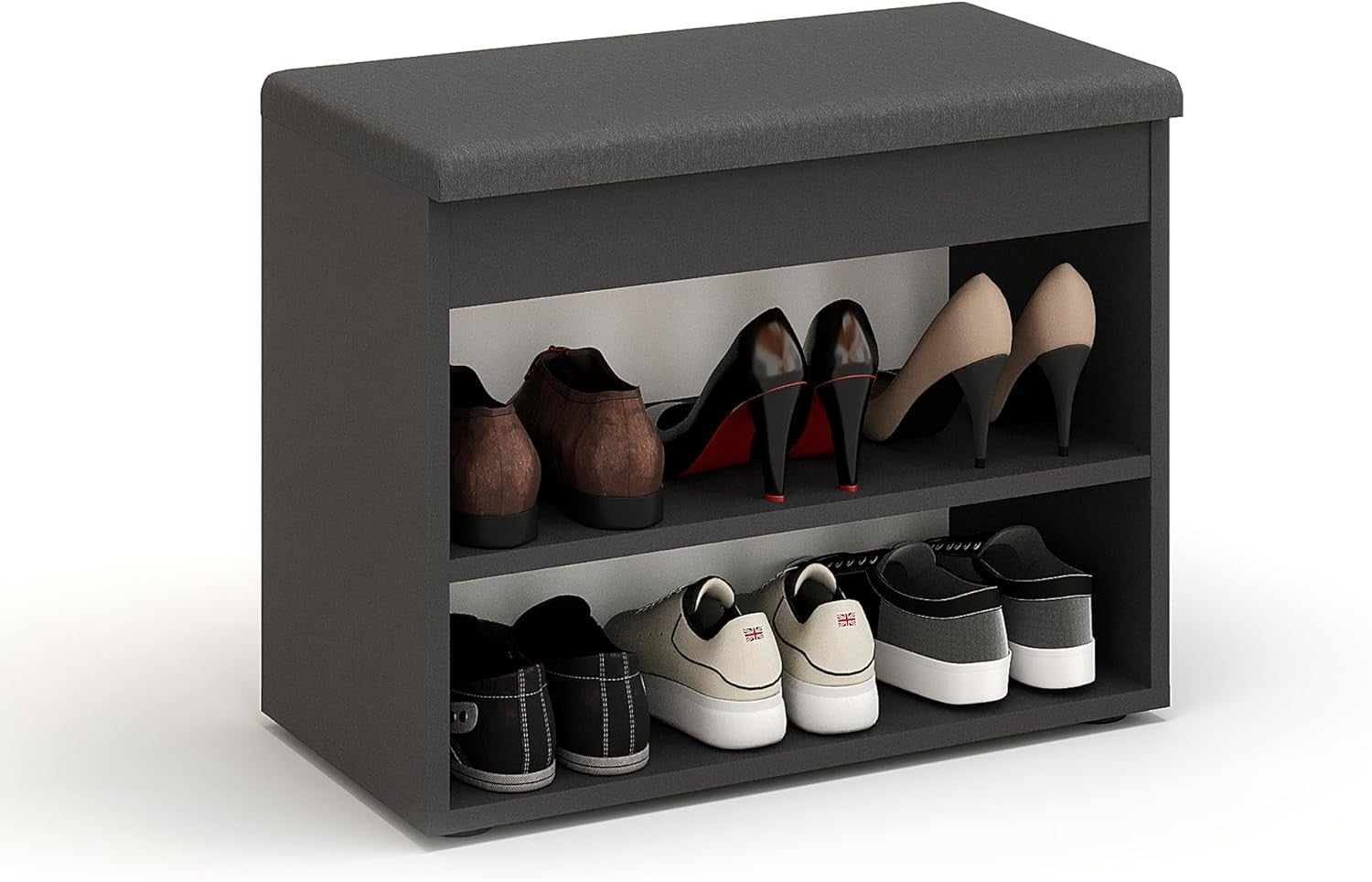 Black Grey Shoe Storage Bench with Padded Seat & Hidden Storage 60cm