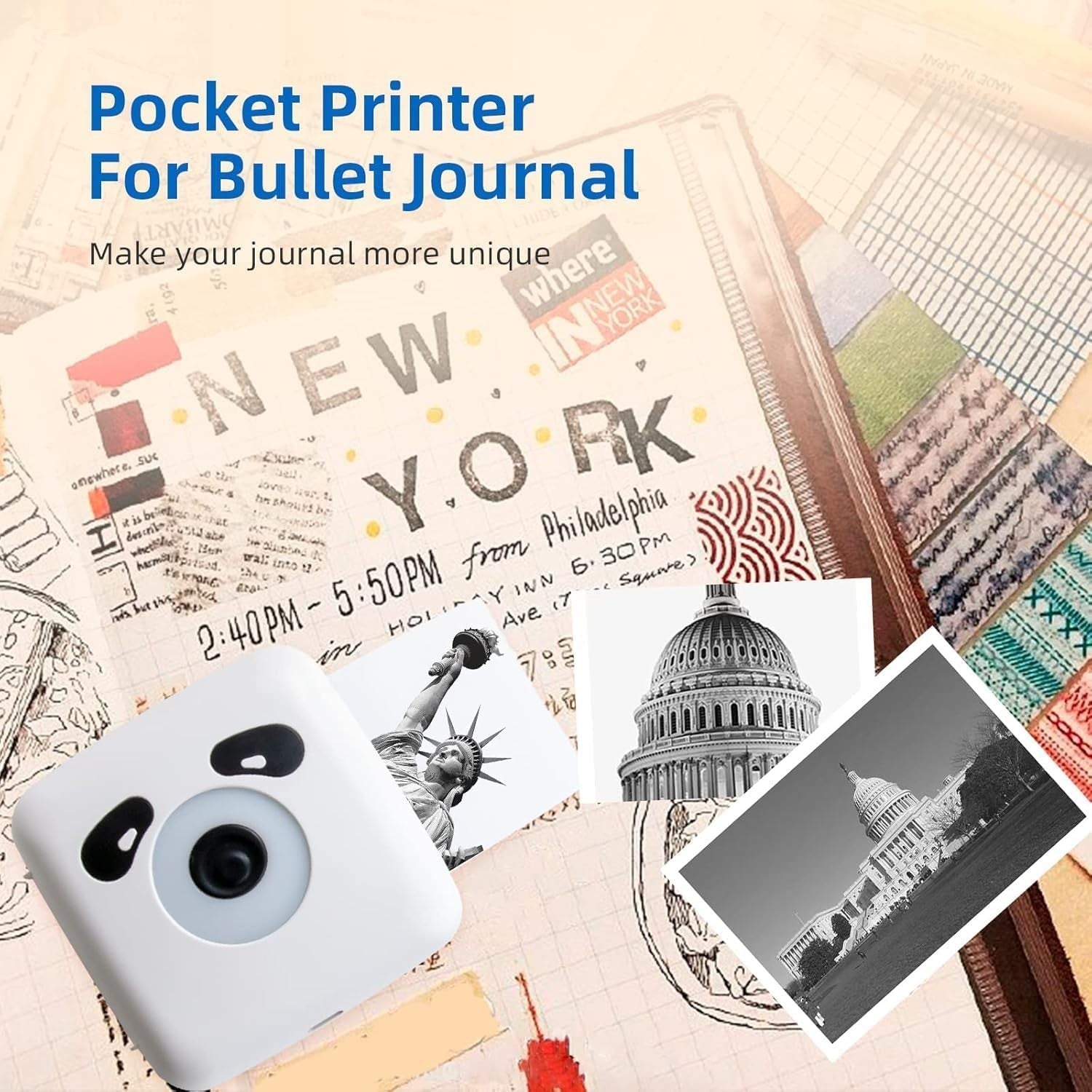Mini Pocket Label Printer 300DPI Bluetooth Portable Photo Maker White