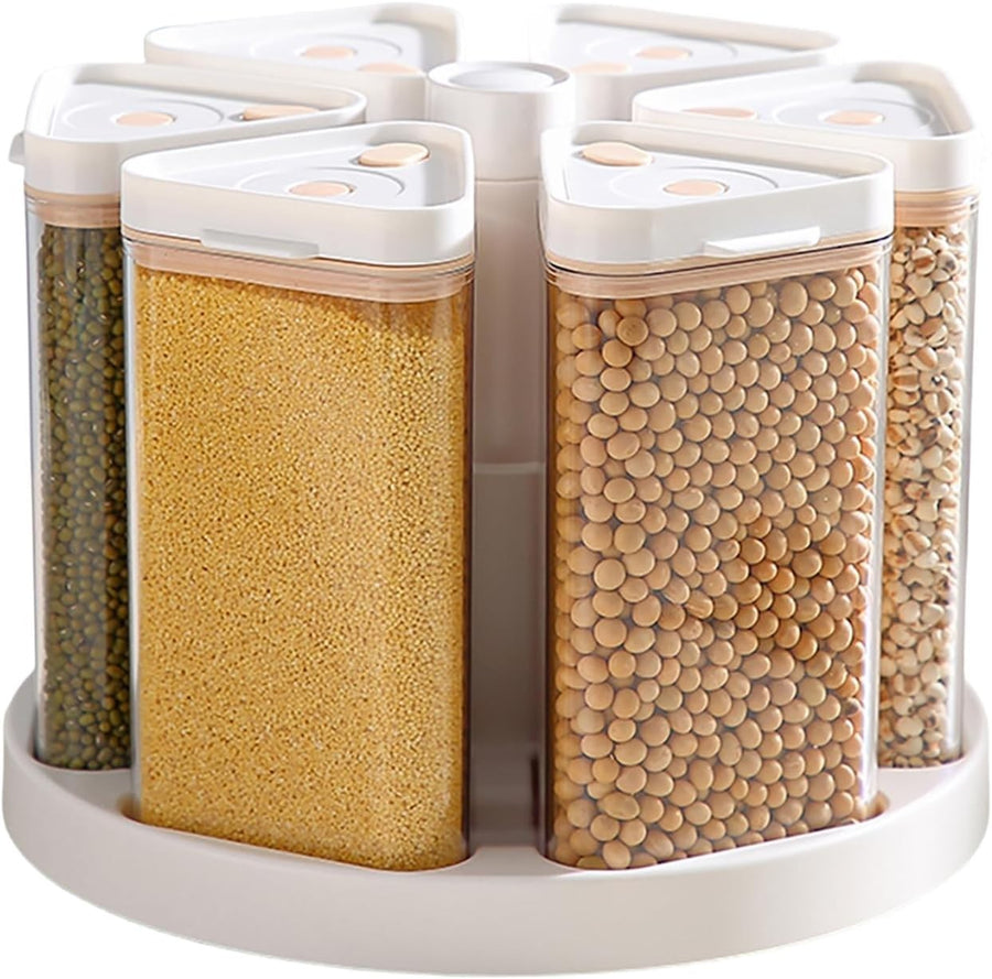 6 Grid Rotating Rice Dispenser Cereal Storage Kitchen Pantry Organizer