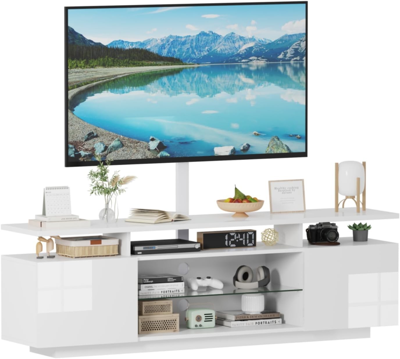 Adjustable 160cm TV Cabinet Stand with RGB LED, Storage for TVs up to 70"