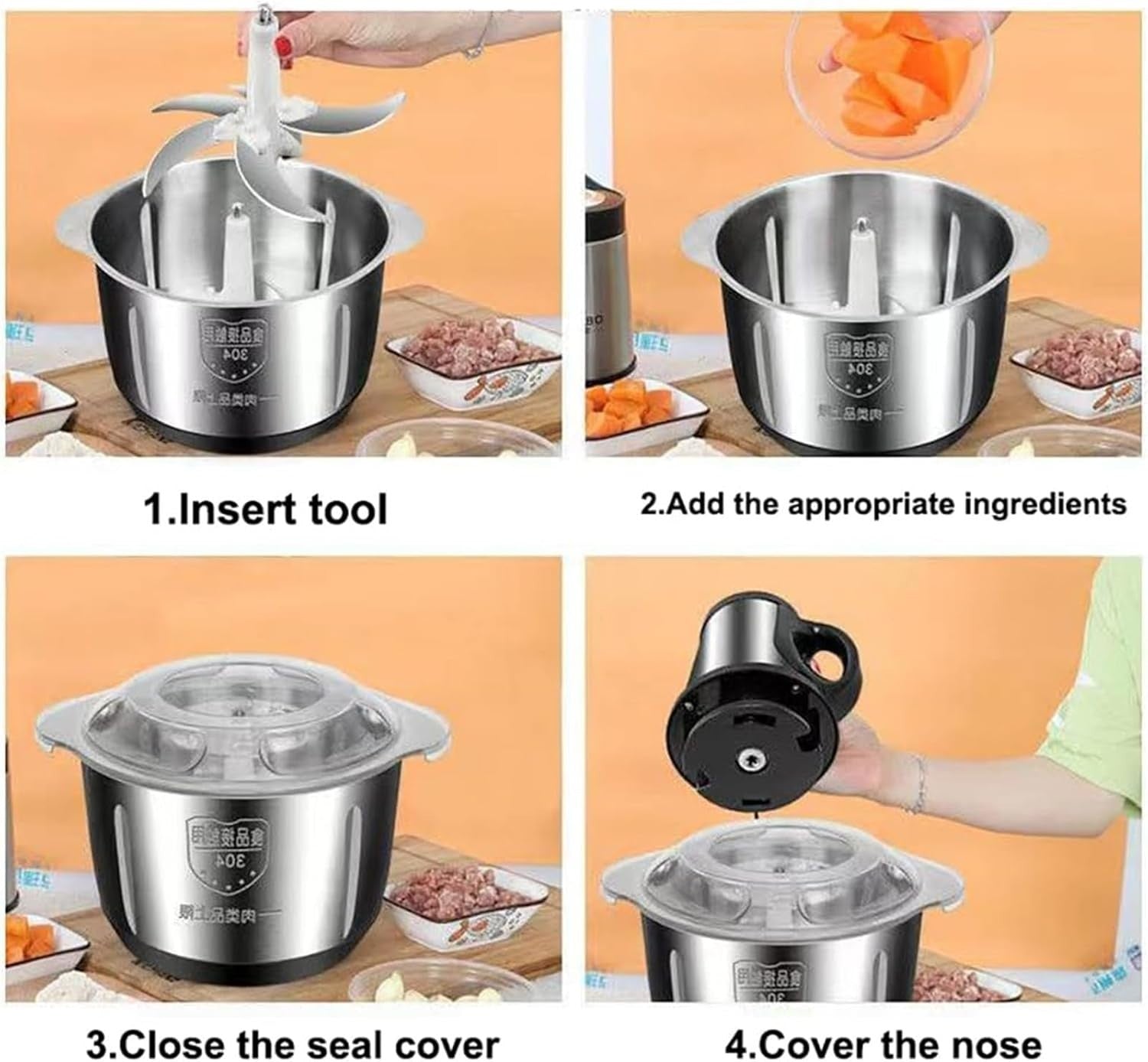 500W Electric Food Chopper 5L Meat Grinder Stainless Steel Processor