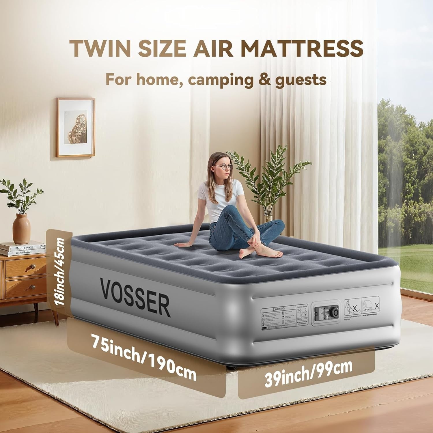 Twin Air Mattress Built In Pump 18” Raised Fast Inflating Inflatable Bed
