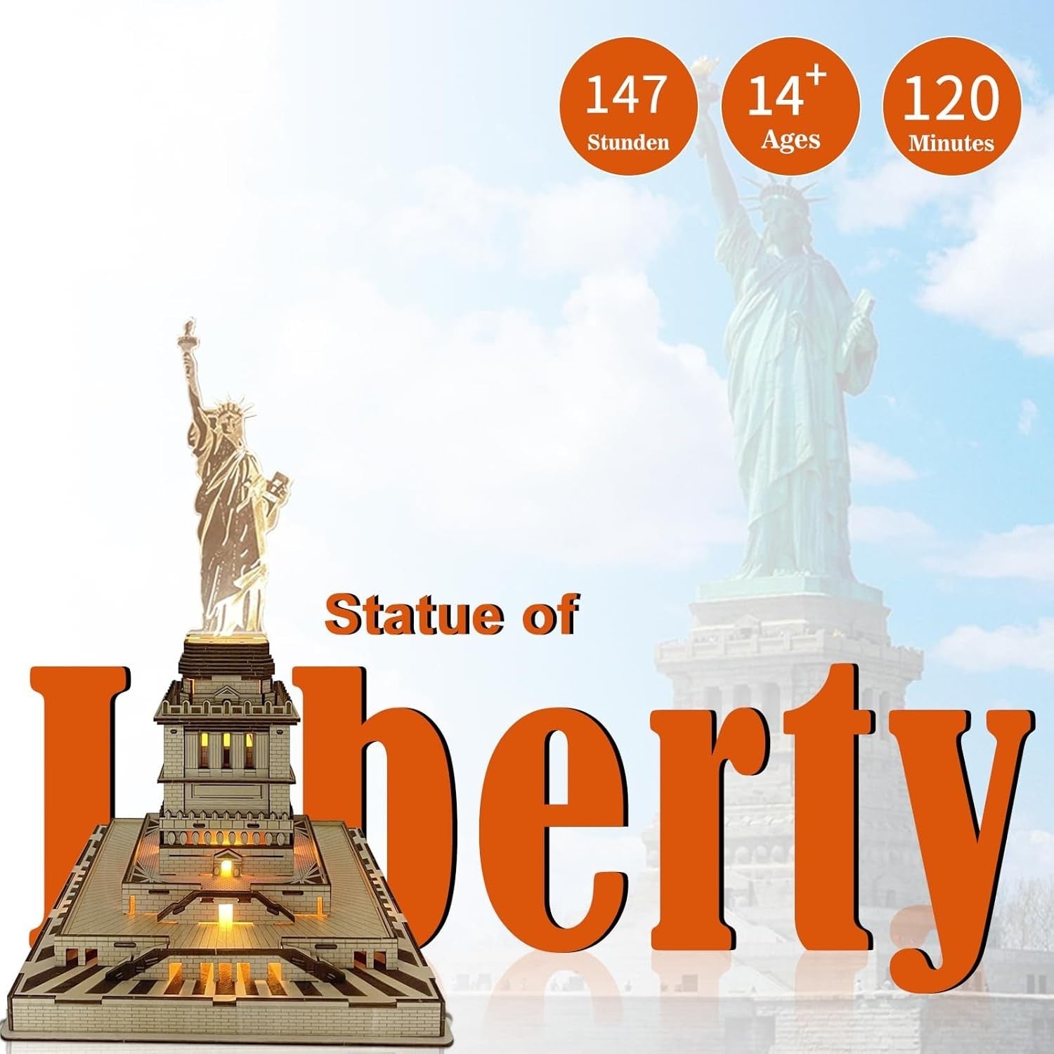 3D Wooden Statue of Liberty Puzzle Model Kit, DIY Craft, Home Decor