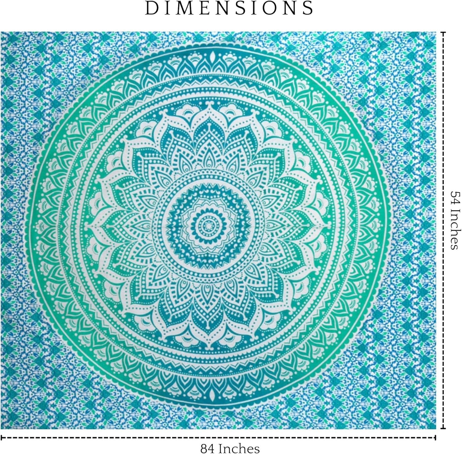 Sea Green Mandala Cotton Tapestry 137x213cm Boho Wall Decor