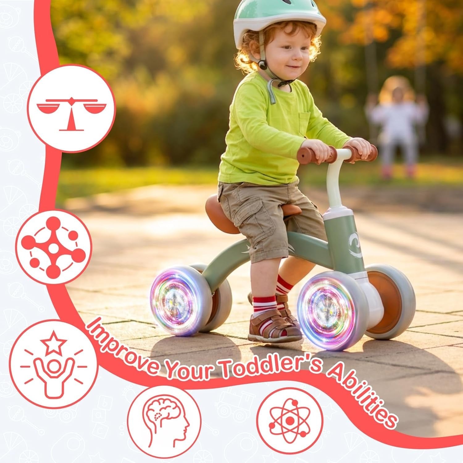 Baby Balance Bike 4 Wheel Toddler Ride On Adjustable Seat Green Bike