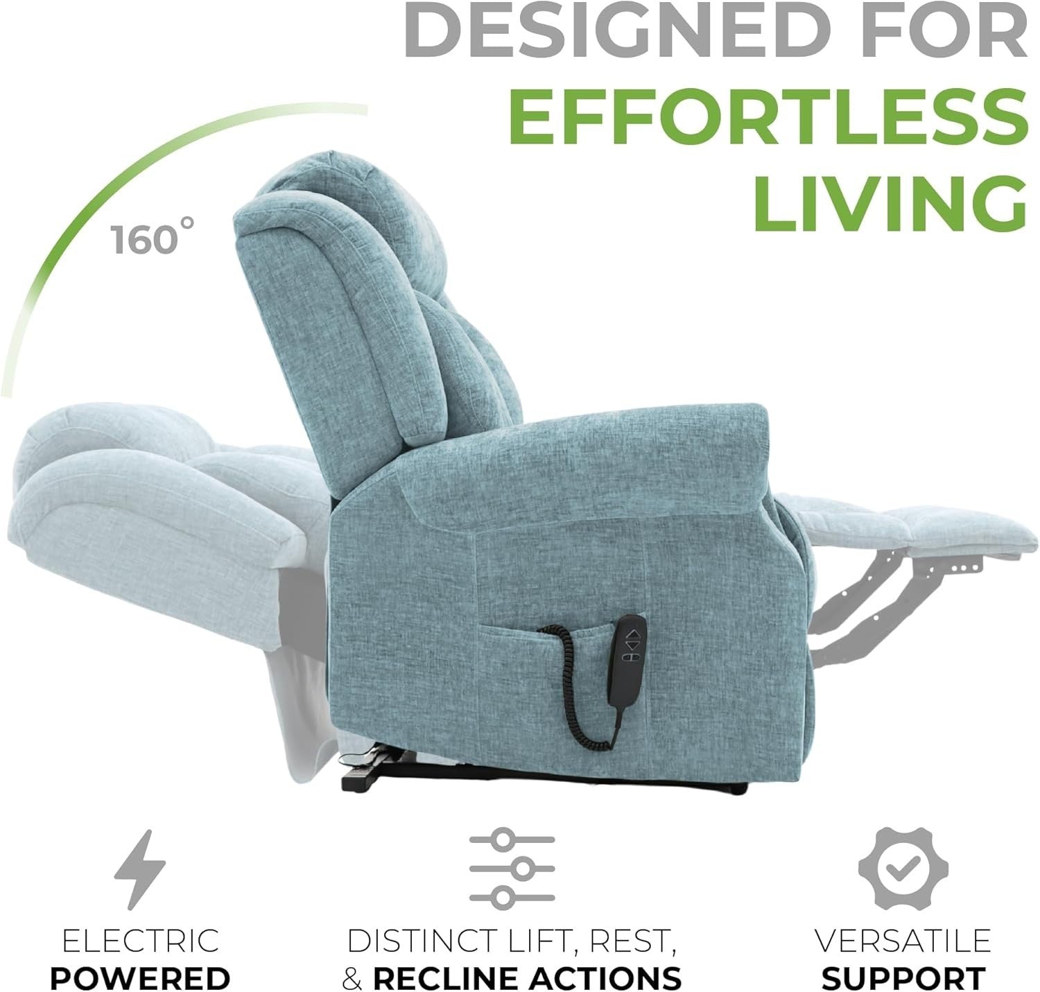 Dual Motor Lift Recliner Chair Heat Massage Fabric Riser Mobility Support Blue