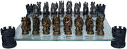 Luxury Dragon Chess Set 43cm Bronze | Hand-Painted Resin Pieces on Glass Board