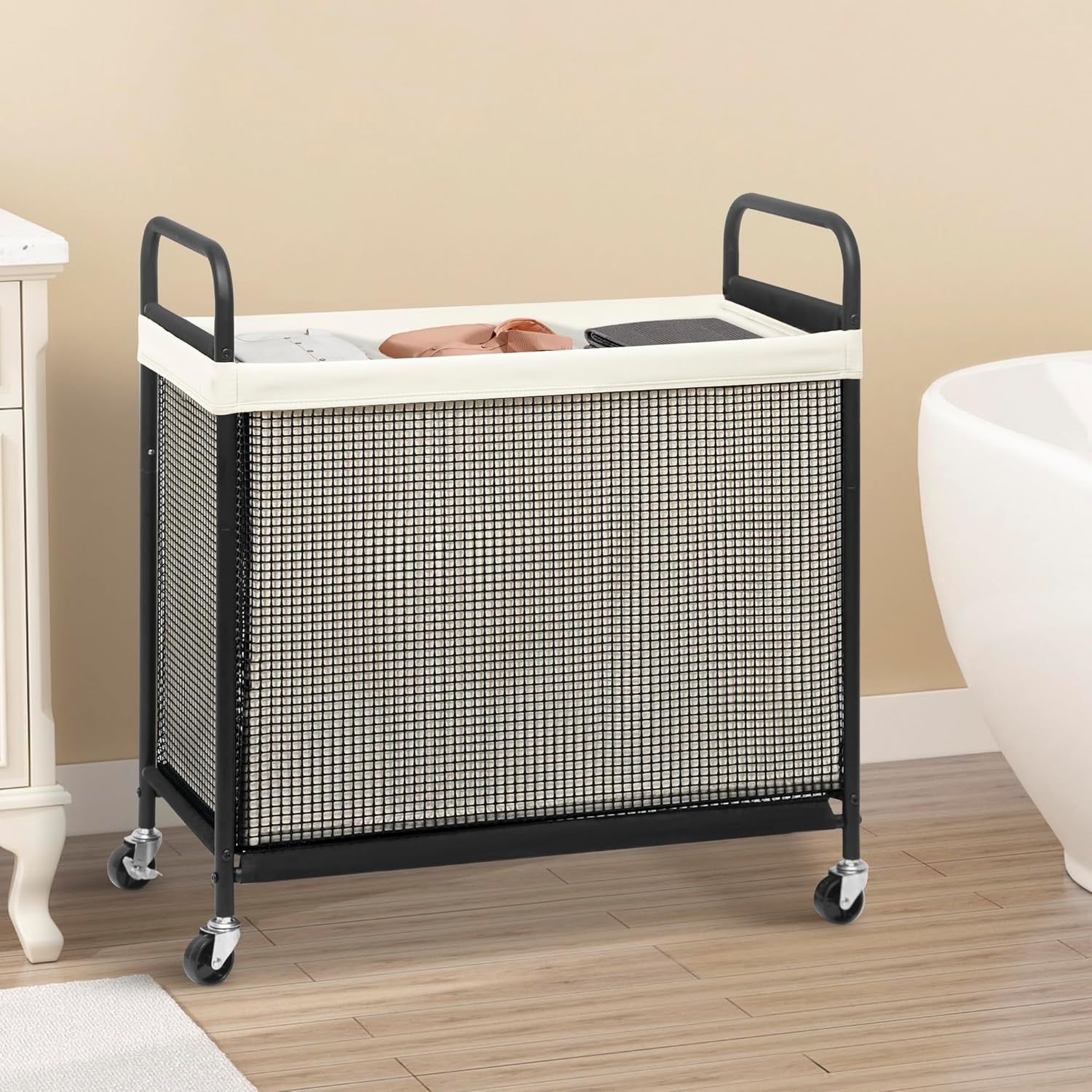 120L 3-Section Laundry Hamper on Wheels | Removable Bags | Rolling Laundry