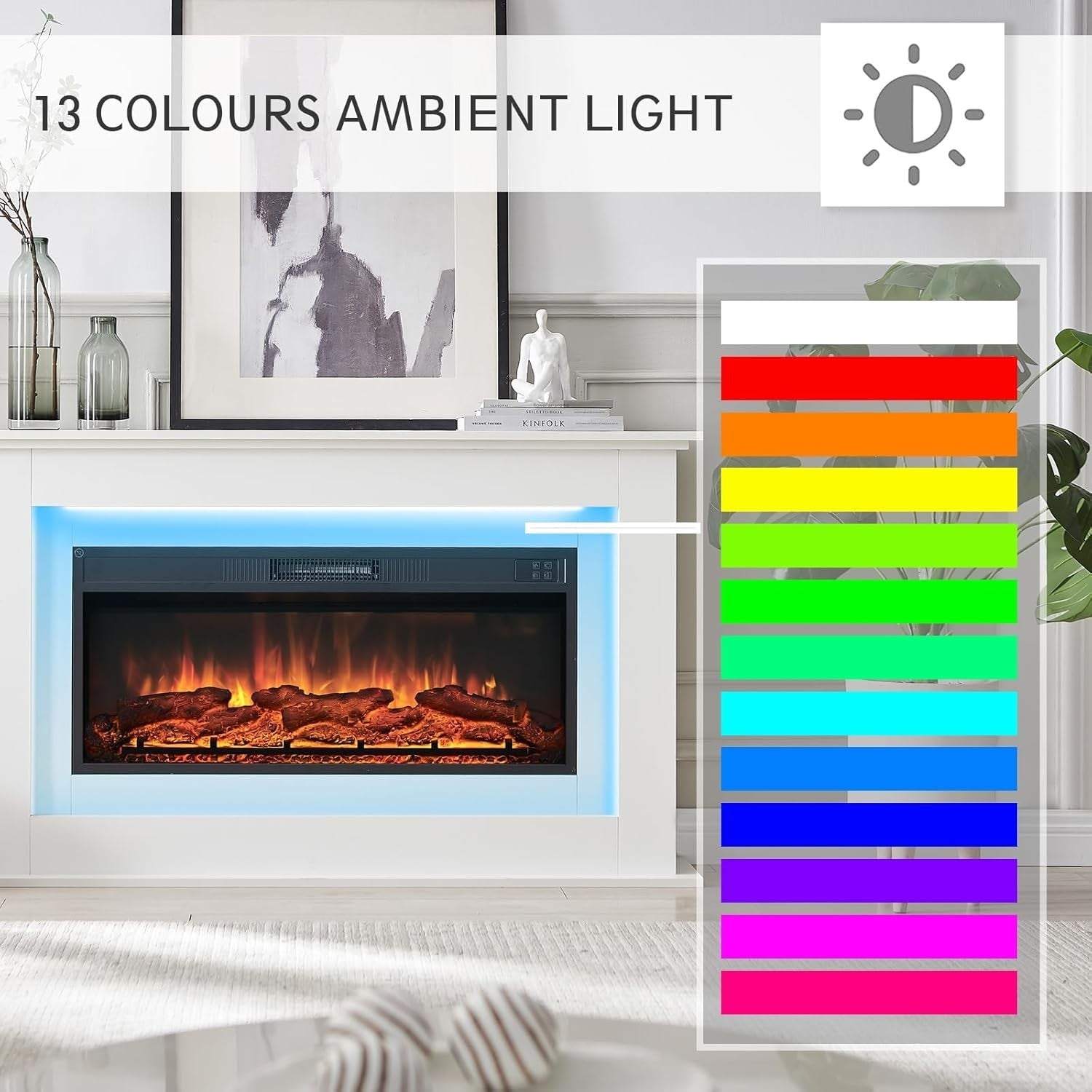 50" Electric Fireplace Freestanding Heater with Remote & Realistic Flame