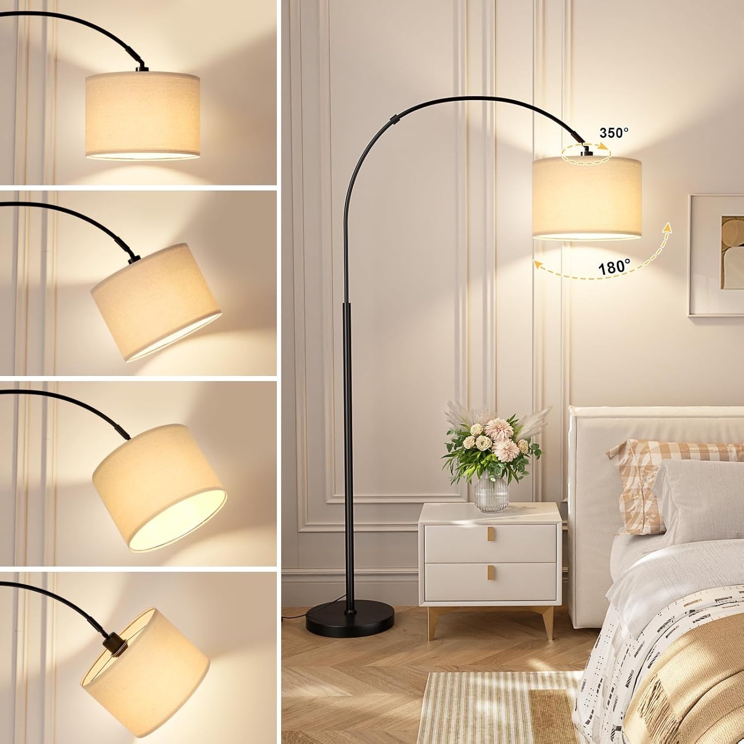 Arc Floor Lamp Remote Dimmable Corner Standing Light Modern Tall Lamp