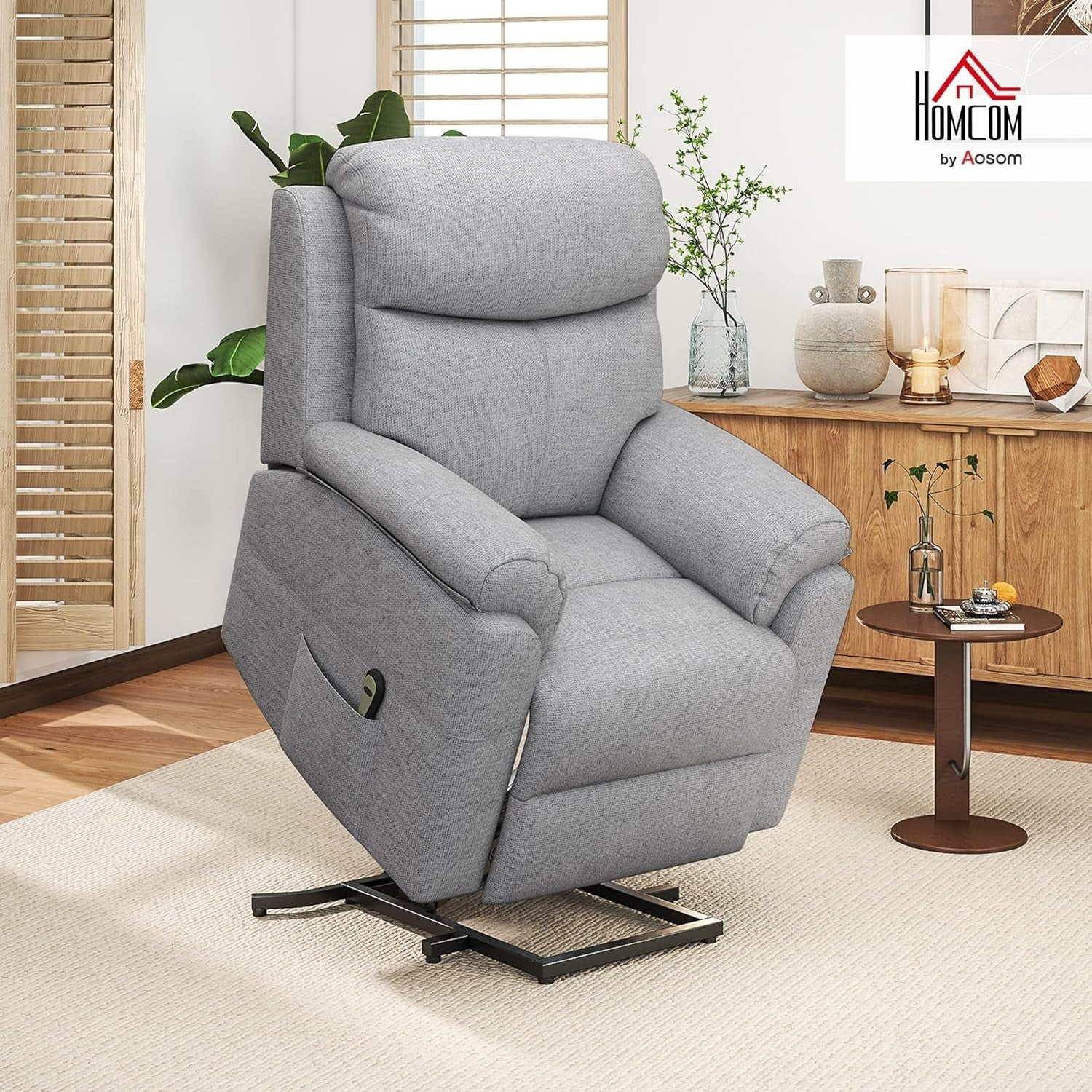 Power Lift Recliner Chair Massage Heat Electric Riser Armchair Linen Grey
