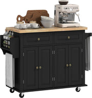 Kitchen Island Cart on Wheels w/ Drawers Cabinet Wood Top