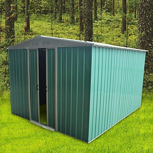 Metal Garden Storage Shed 8x8ft Waterproof Outdoor Shed with Apex Roof Green