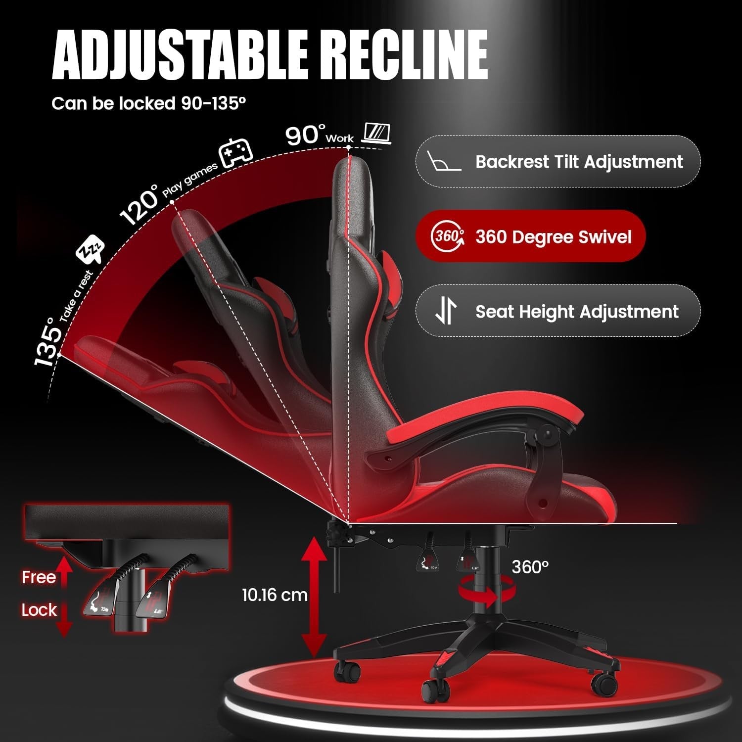 Ergonomic Gaming Chair Office Chair w/ Lumbar Pillow