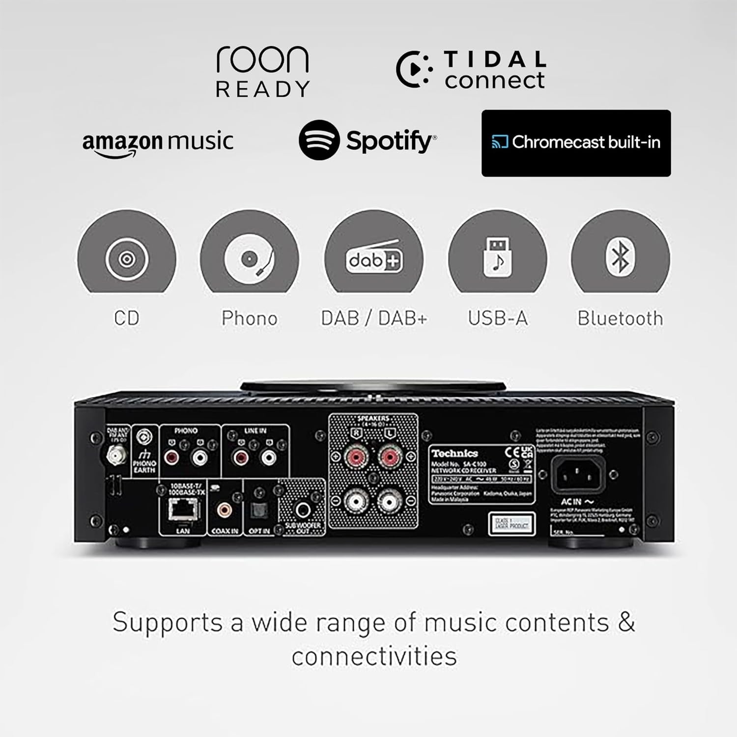 Network CD Receiver DAB+ Bluetooth WiFi AirPlay Phono USB