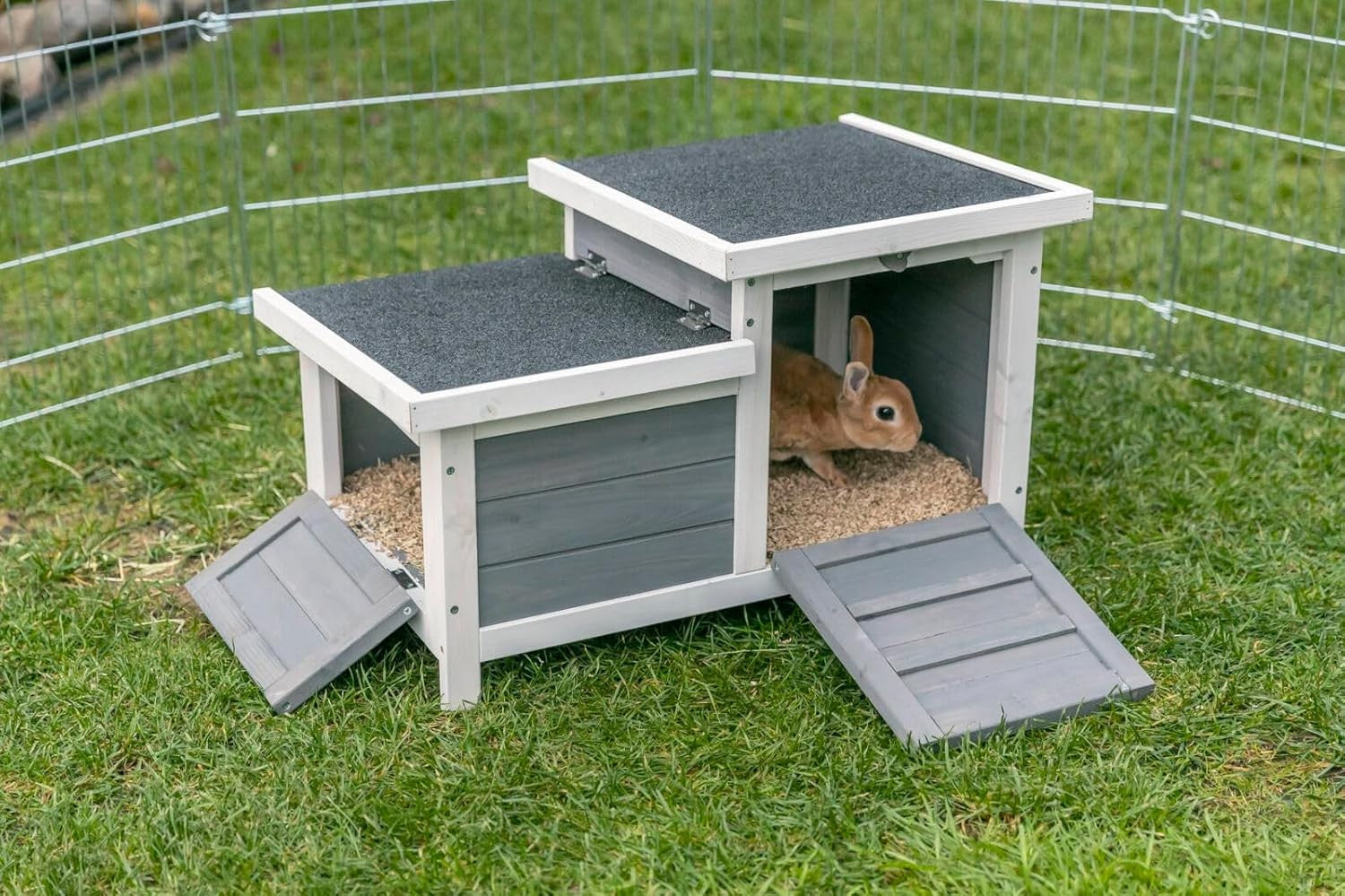 Double Hide Rabbit House Outdoor Guinea Pig Shelter Wooden Pet Run