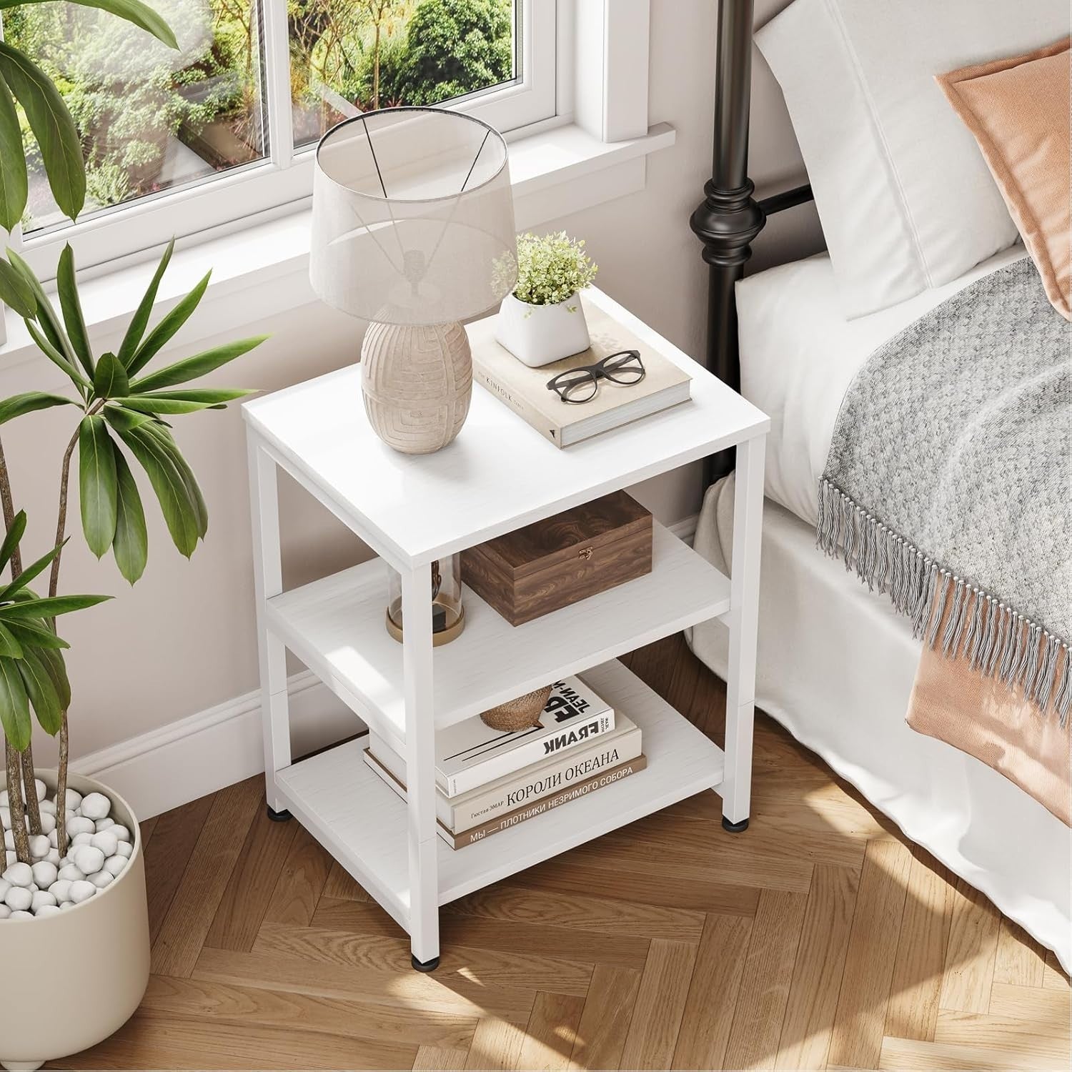 Slim 3-Tier White Side Table – Narrow Bedside, Sofa or End Table Storage