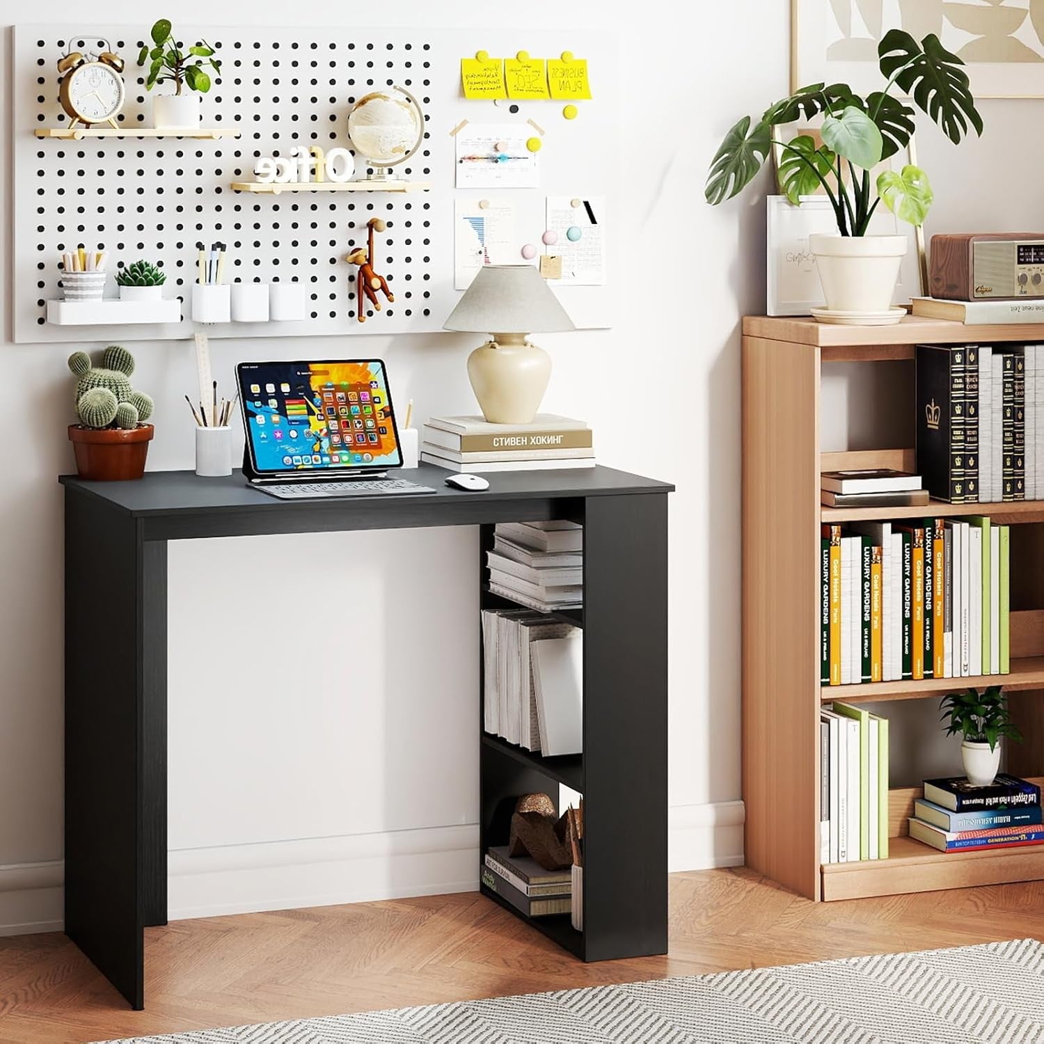 Compact Computer Desk with Bookshelf Small Space Home Office Laptop Table Black