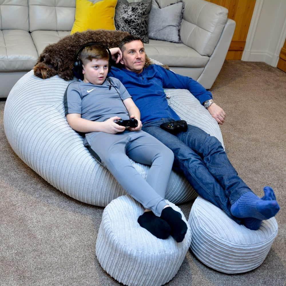 Giant Platinum Grey Corduroy Bean Bag Chair Lounge Seat Washable Sofa