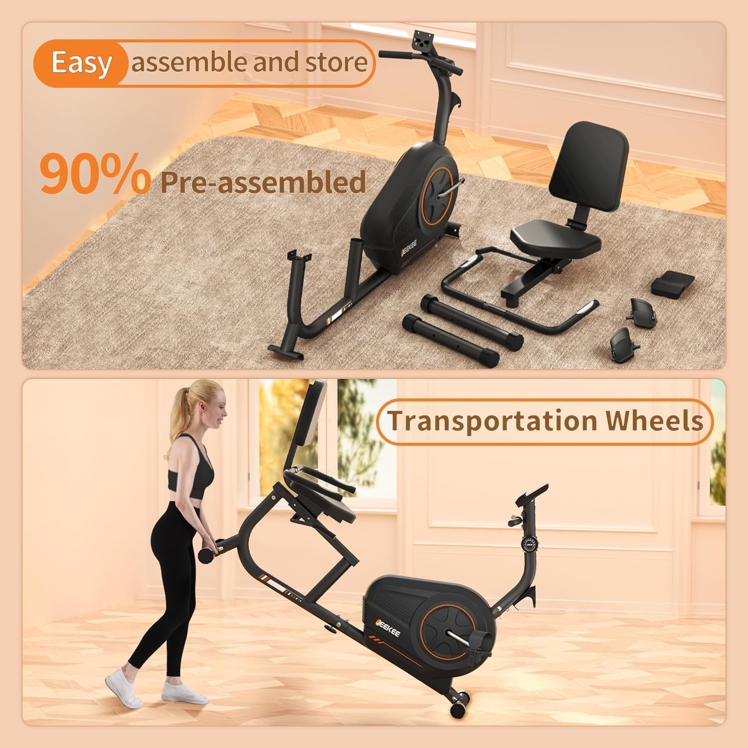 Recumbent Exercise Bike Magnetic 16-Level Heart Rate Adjustable Seat Home Senior