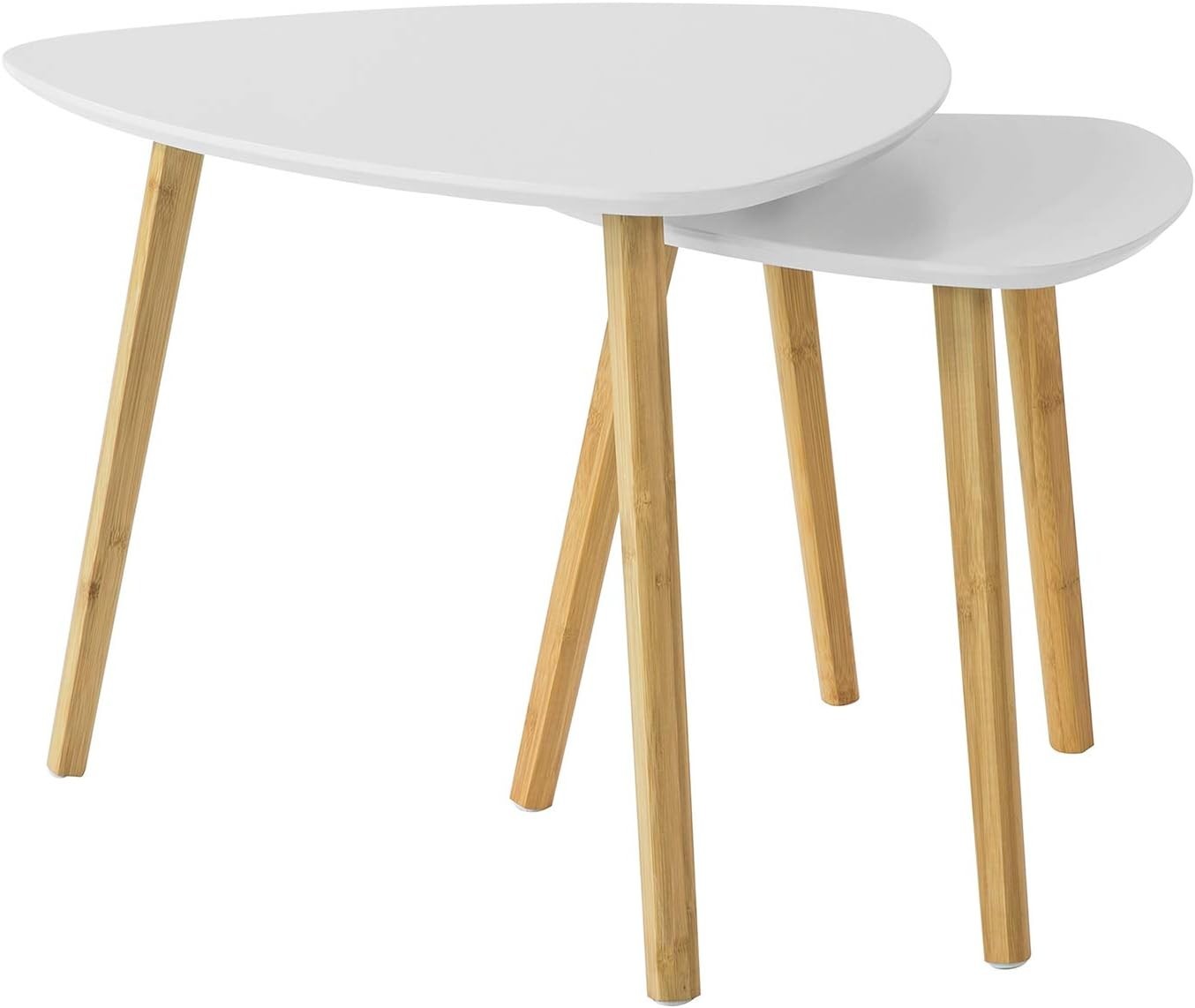 2X Modern White Nesting Coffee Table Set Bamboo Wood Side End Living Room