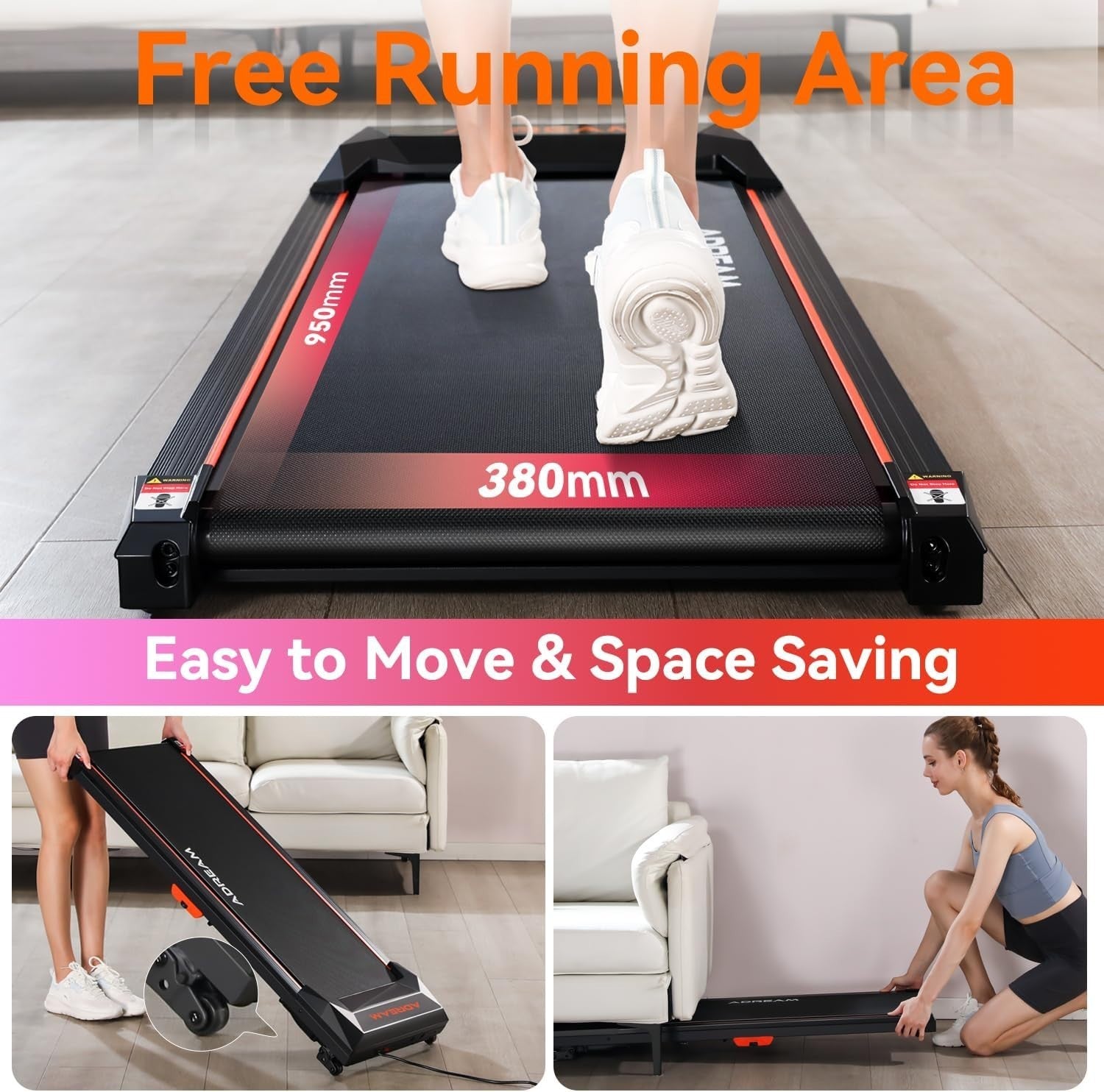 Foldable Under Desk Treadmill with Incline | Quiet Home & Office Workout