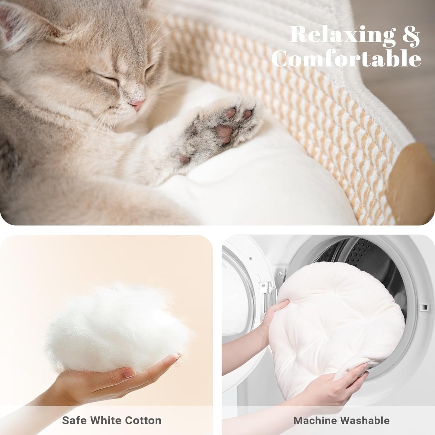 Washable Cat Bed Basket 47cm Cotton Rope Woven Cushion All Season