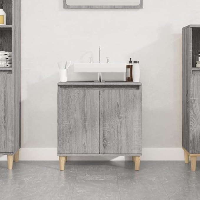 Modern Grey Bathroom Sink Cabinet Cupboard Storage Unit 58x33x60cm Compact