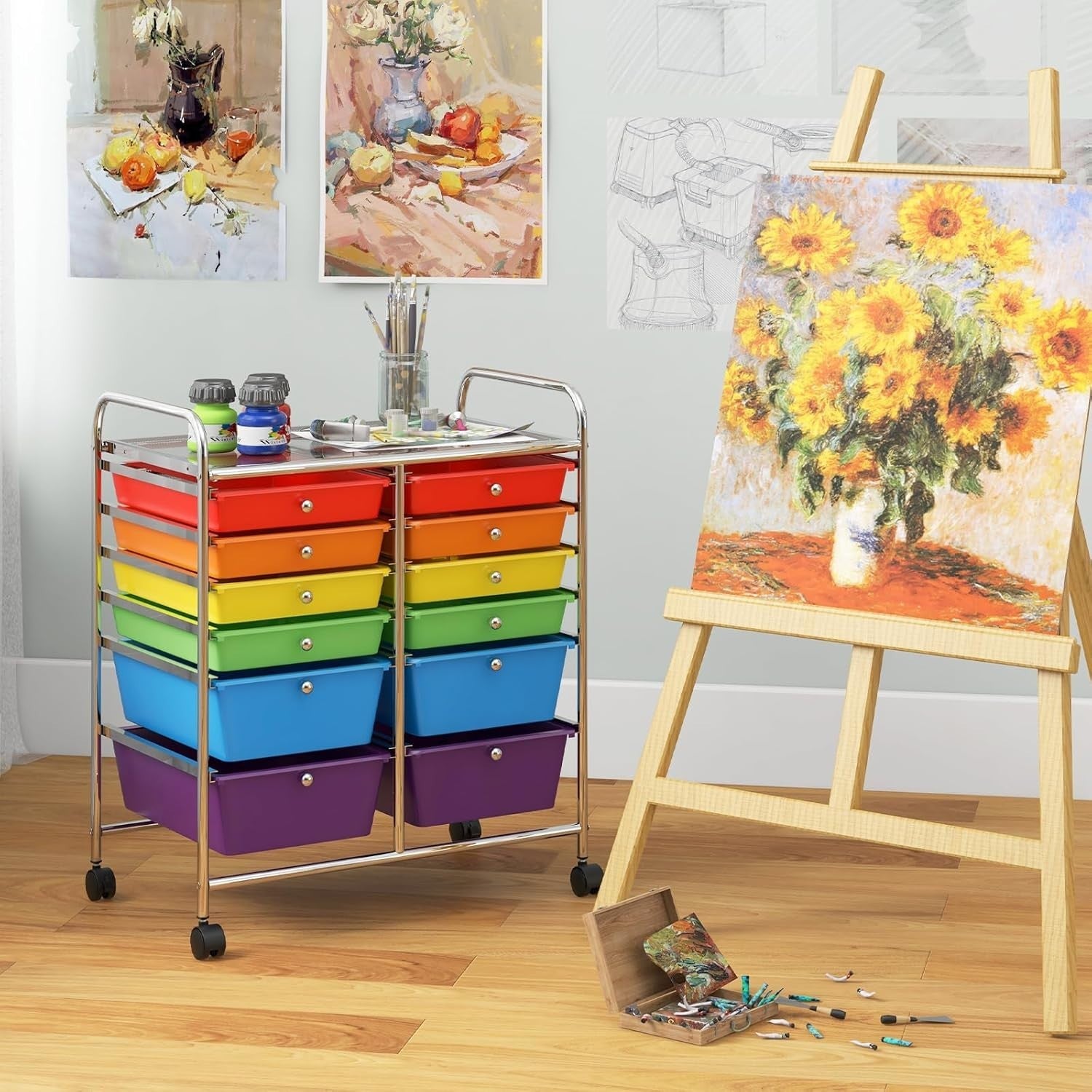 12 Drawer Rainbow Storage Cart Rolling12 Drawer Ra Organizer Trolley with Wheels