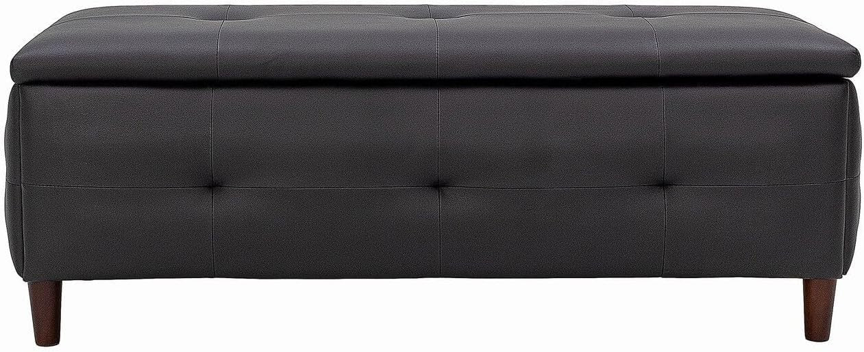 Black Faux Leather Storage Ottoman Bench with Seat & Lift-Up Lid 115x45x45