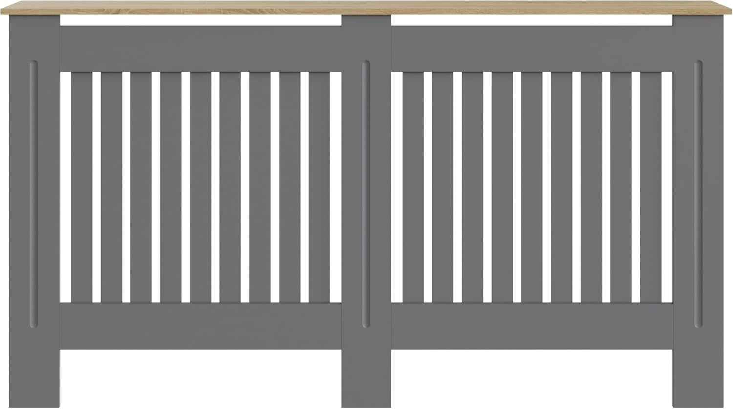 Large Grey Radiator Cover MDF Slatted Cabinet with Shelf Modern Heating Unit