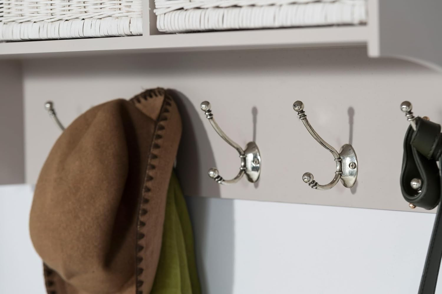 Truffle Wall Mounted Coat Rack 3 Wicker Baskets 5 Hooks Hallway Storage Shelf