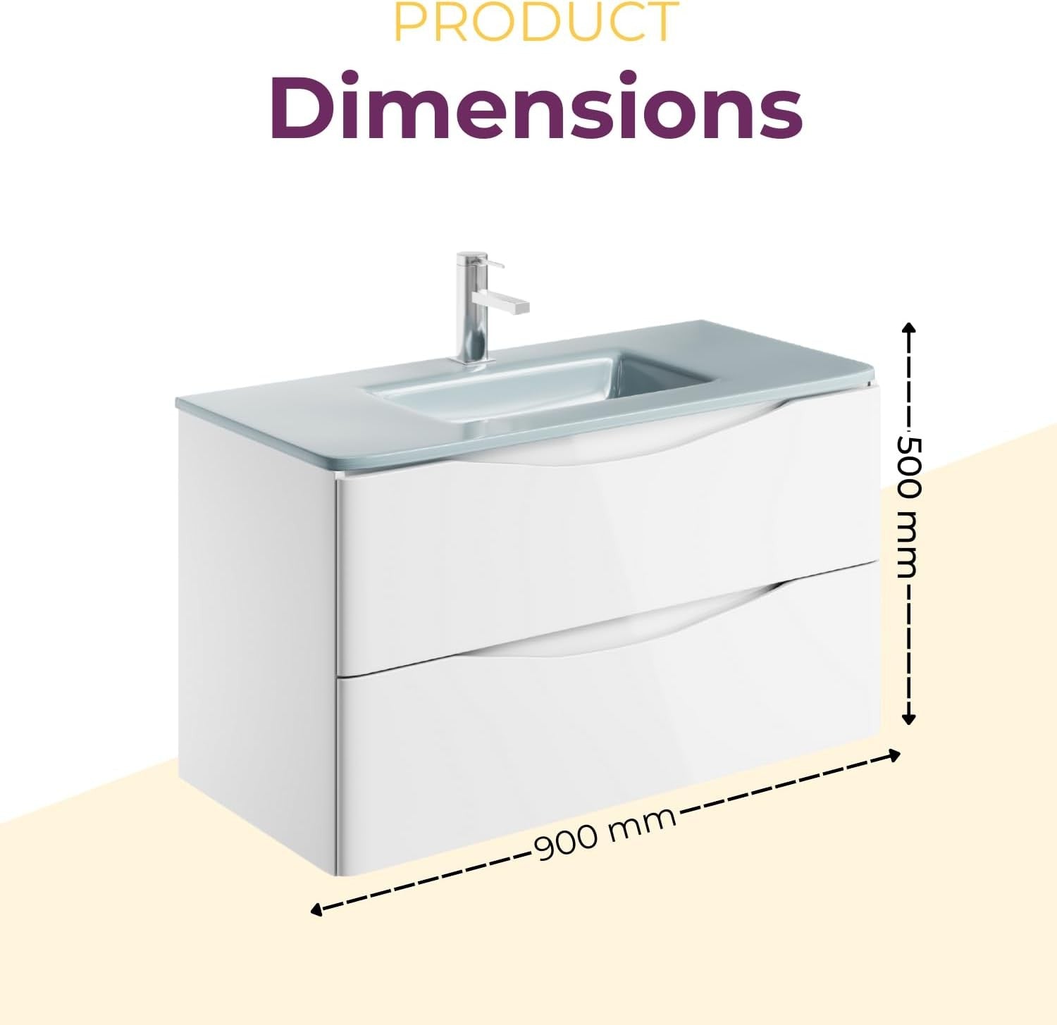 900mm Wall Hung Vanity Unit White Gloss with White Glass Basin Bathroom