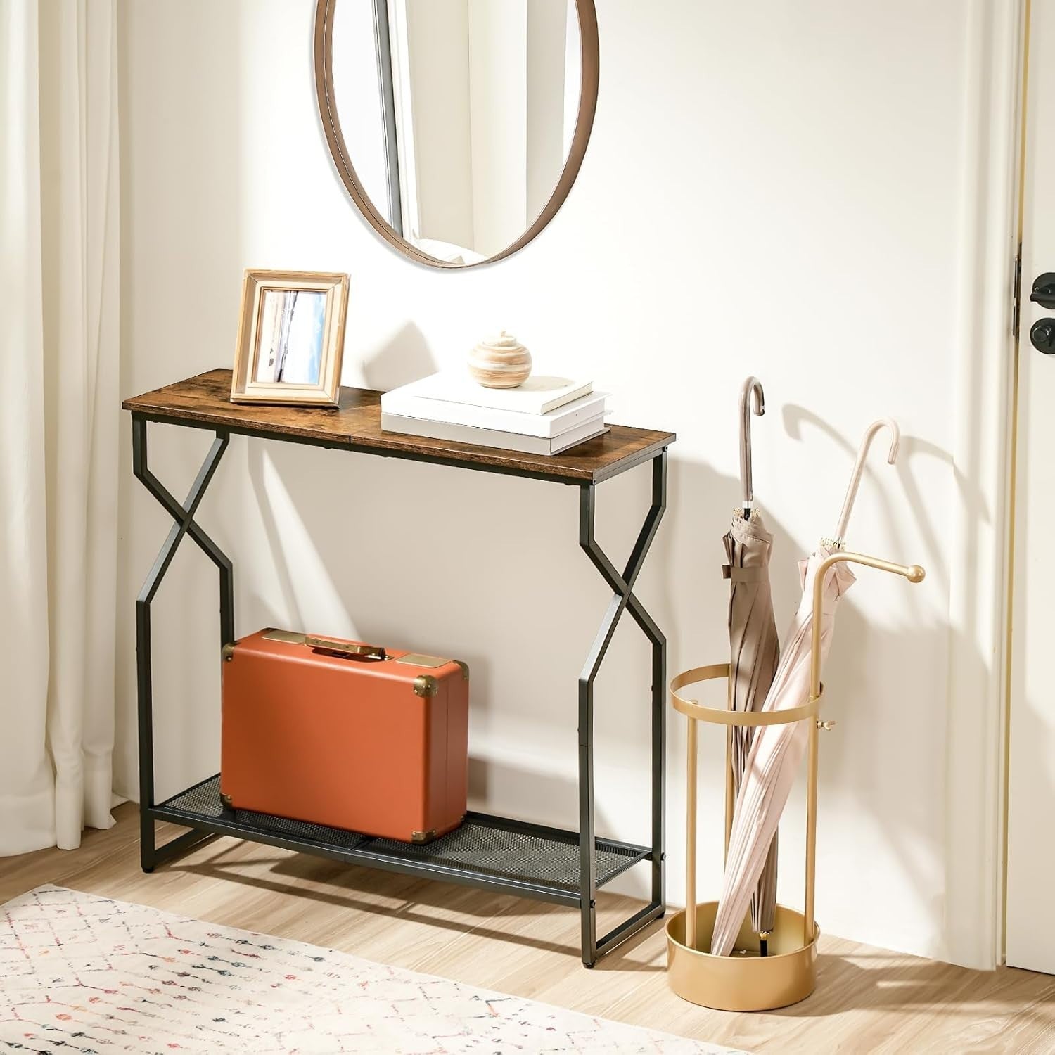 2-Tier Rustic Console Table for Hallway, Narrow Sofa Table with Storage Shelf