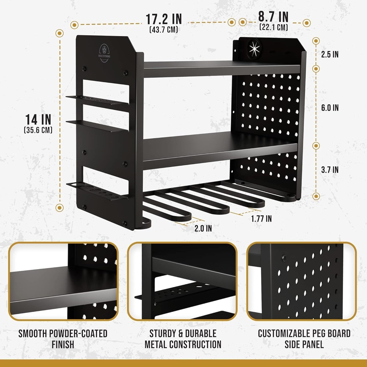 Heavy-Duty 3-Tier Black/Green Tool Rack 43.7W x 22.1D x 35.6H cm – Garage