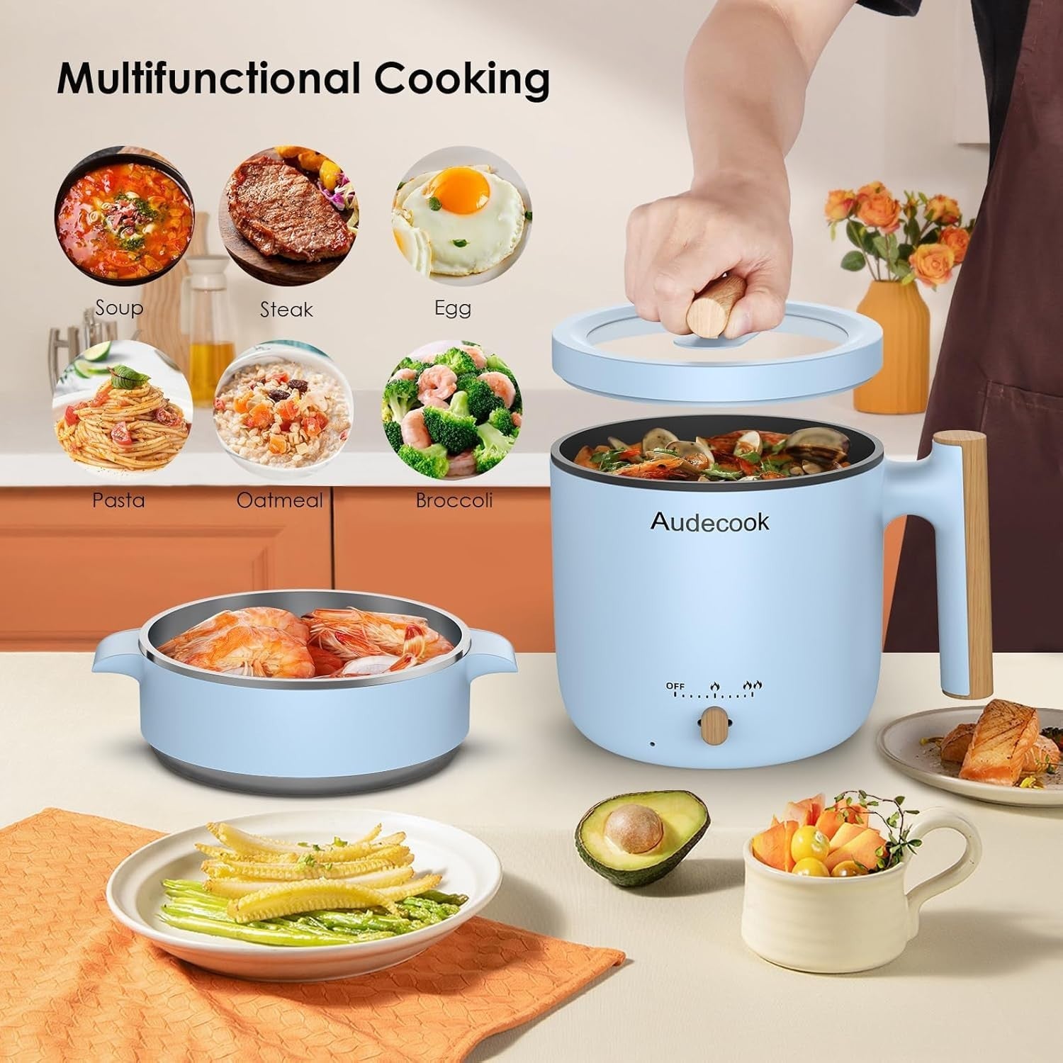 Electric 1.8L Portable Hot Pot with Steamer | Non-Stick Cooker for Soup & Ramen